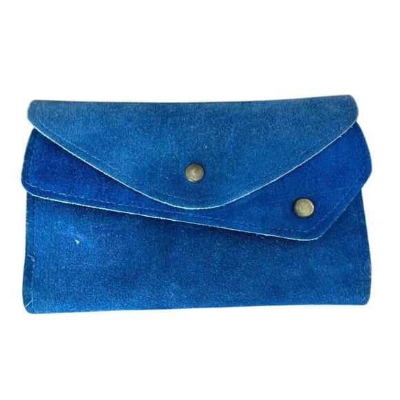 Women's Blue Compo Suede Portefeuille Notions Wallet Purse - Picture 1 of 9